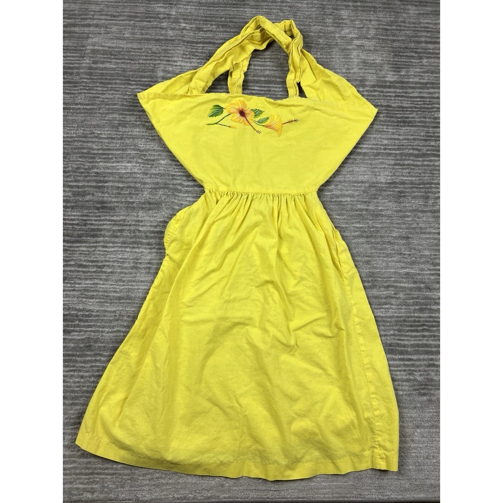 Libra Fashions Dress Womens S Yellow Floral Halter Tropical Tiki Elastic Waist